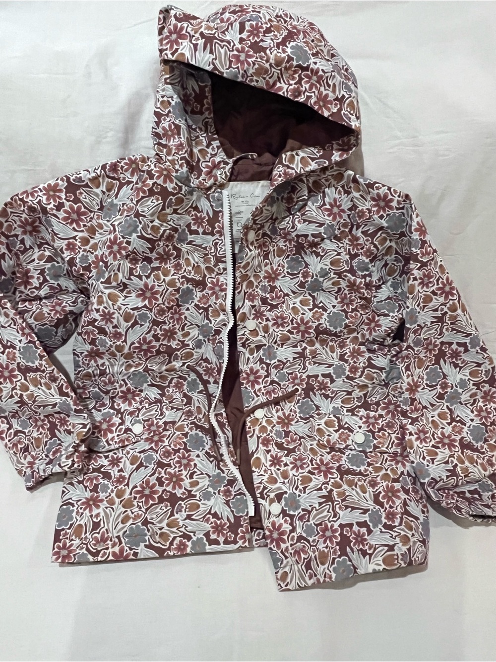 Rylee + Cru Girls Autumn Floral Rain Coat Hooded Jacket Size 10/12 EUC
